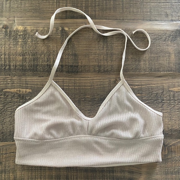 Aerie Halter Bralette Metallic Light Pink - Picture 2 of 6